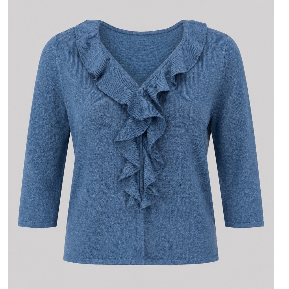 NWT Vintage Sag Harbor Blue Ruffle Cardiganโ Sweater Women Small Lightweight Top